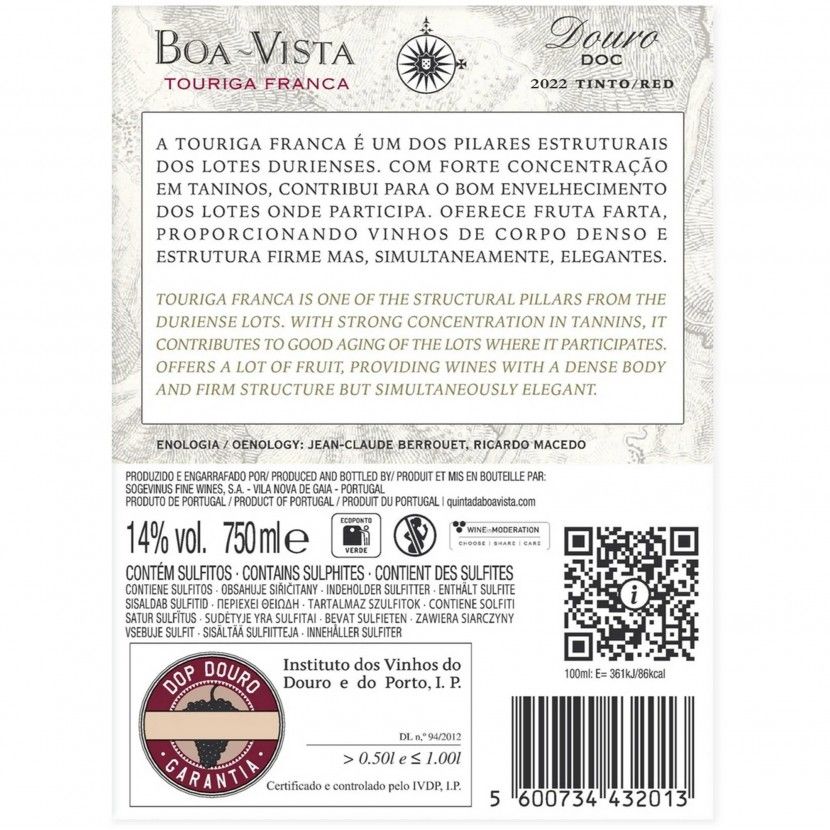 Vinho Tinto Quinta Boavista Touriga Franca 2022 75 Cl